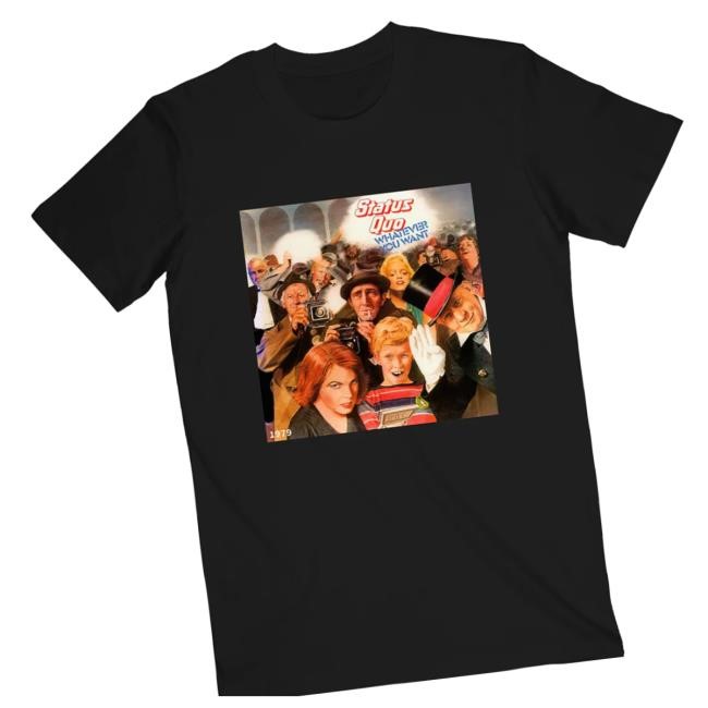 Official Status Quo Merch Whatever You Want' 45Th Anniversary Track Tee Black T-Shirt Official Status Quo Merch Whatever You Want' 45Th Anniversary Track Tee Black T-Shirt